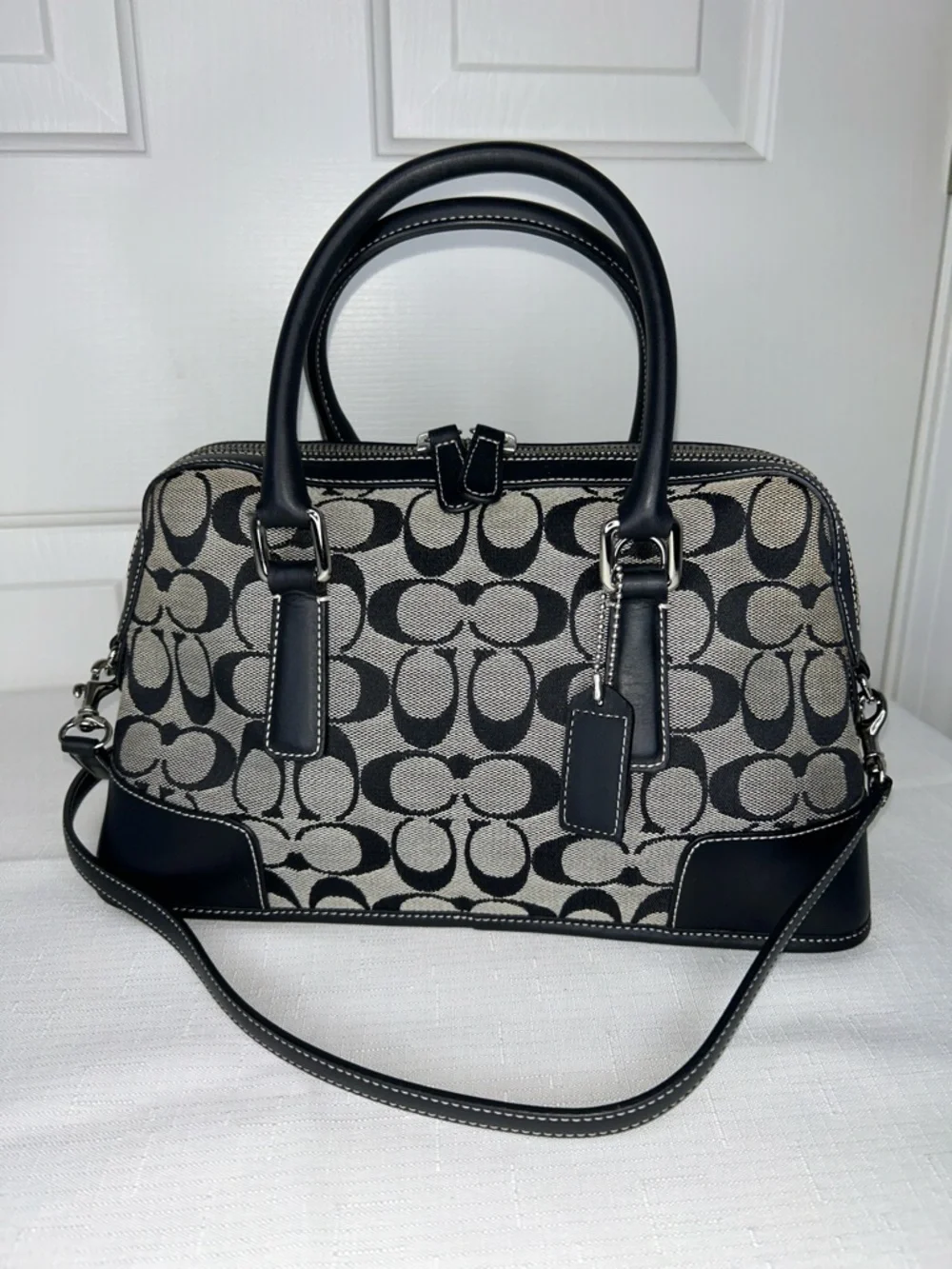 Coach Vintage Black Satchel with Leather Trim and Chrome Hardware